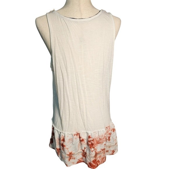 Women's Rayon White and Red Brown Sleeveless Top with crochet and peplum ruffle - Picture 3 of 10